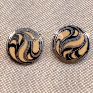 ROCCOCO: VTG Enamel EARRINGS Silver,Yellow, Black